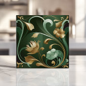 Carreau Élégant Art Nouveau Floral Emerald and Gold