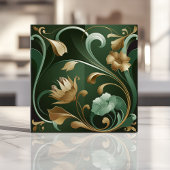 Carreau Élégant Art Nouveau Floral Emerald and Gold