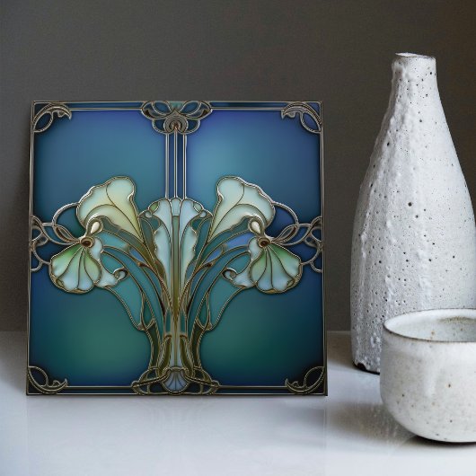 Carreau Elégant Art Nouveau Iris Bloom Carrelage en cérami