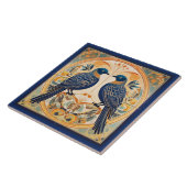 Carreau Élégant Art Nouveau Oiseaux Pat#22 Blue Peach ID10 (Côté)