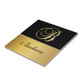 Carreau Élégant "B" Monogramme Nom personnalisé Black Gold (Côté)