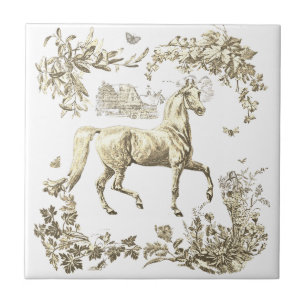 Carreau Élégant beige floral cheval vintage