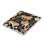 Carreau Elegant Black Chinoiserie Tiger and Peony Pattern (Côté)