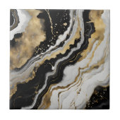 Carreau Elegant Black Gold & White Agate Marble Fluid Art (Devant)
