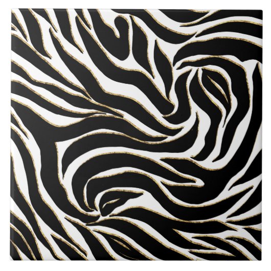 Carreau Elégant Black Gold Zebra Poster de animal blanc (Devant)