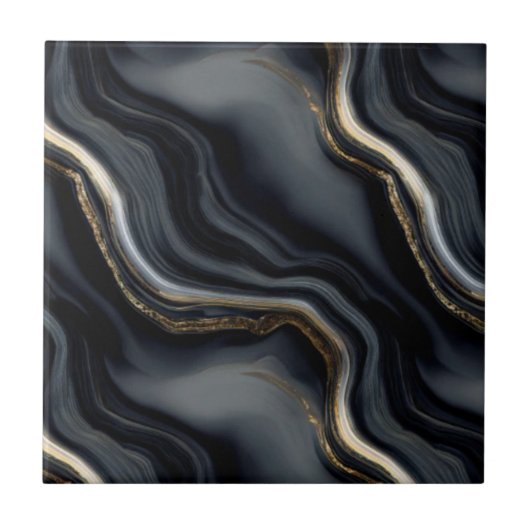 Carreau Elegant Black Marble and Gold Veins Abstract (Devant)