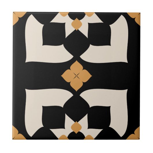 Carreau Elegant Black &White Yellow Abstract Floral (Devant)