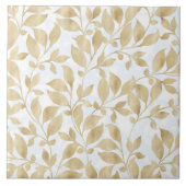 Carreau Elégant Blanc Or Feuille verdure Botanique (Devant)