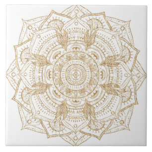 Carreau Elégant blanc & or Mandala conception main dessin