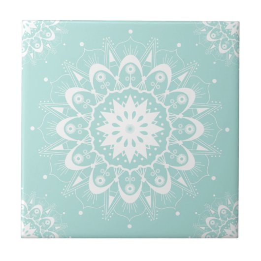 Carreau Elégant blanc Turquoise floral  géométrique Mandal (Devant)