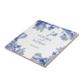 Carreau Elégant bleu blanc Chinoiserie Chic Floral Mariage (Côté)