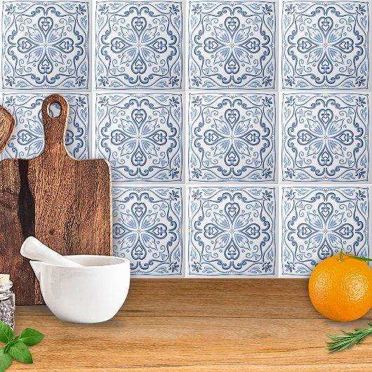 Carreau Elégant bleu et blanc Dusty