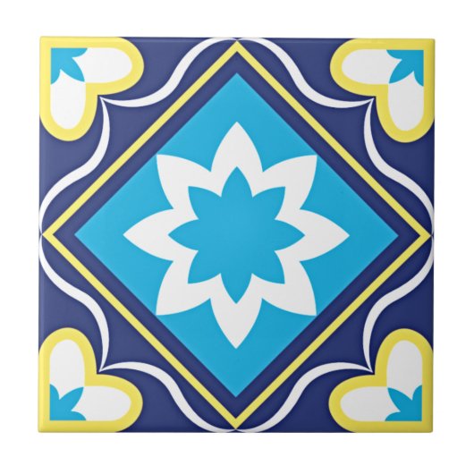 Carreau Elégant bleu ornemental bleu jaune (Devant)
