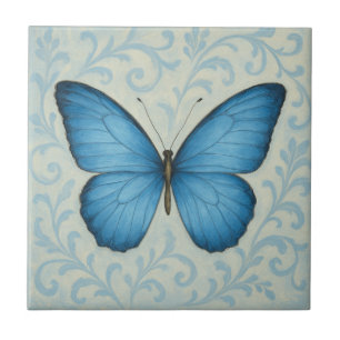 Carreau Elégant Bleu Papillon Vintage Carrelage en céramiq