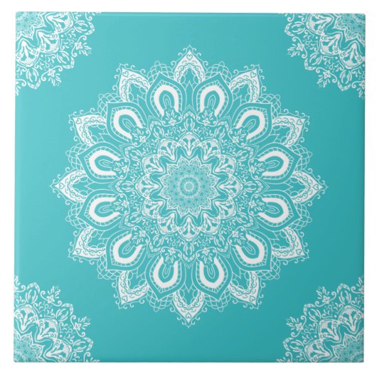 Carreau Elégant bleu Turquoise Aqua Boho Chic Mandala (Devant)