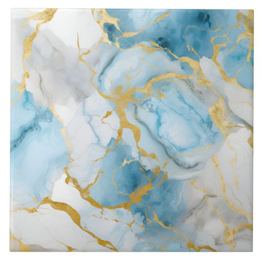 Carreau Elegant Blue And White Gold Marble Pattern (Devant)