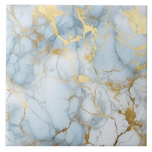 Carreau Elegant Blue And White Gold Marble Pattern (Devant)
