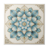 Carreau Elegant Blue Gold Floral Mandala Ceramic Tile (Devant)