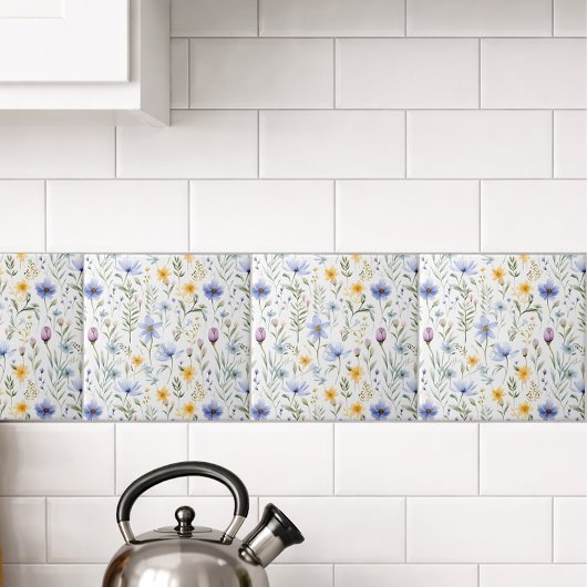 Carreau Elegant Blue Purple Watercolor Wildflower 