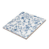 Carreau Elegant Blue Toile Floral Pattern Ceramic Tile (Côté)