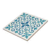 Carreau Elegant Blue & Turquoise Mediterranean Floral Tile (Côté)