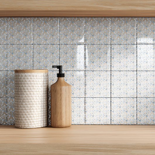 Carreau Elegant Blue Watercolor Botanical Pattern