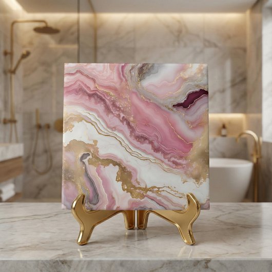 Carreau Elegant Blush Pink Rose Gold & White Agate Marble