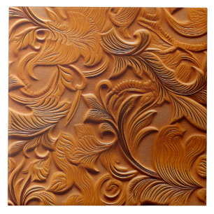 Carreau Élégant Camel Brown Faux en Cuir Embossé