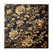 Carreau Elégant Carrelage en céramique noire & or Floral B (Devant)