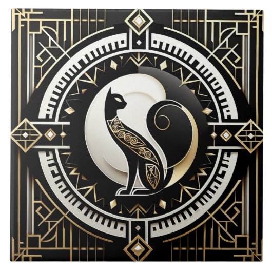 Carreau Élégant chat Art déco (Devant)