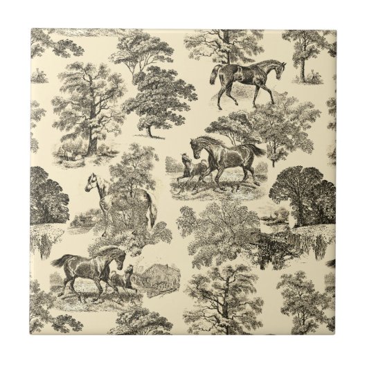 Carreau Élégant Cheval Rustique Arbres Beige Tan Toile (Devant)