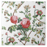 Carreau Élégant Chic Rose rose Vintage Floral<br><div class="desc">Elégant et chic motif floral d'inspiration vintage, avec roses roses roses, vignes vertes, feuillage, fleurs et oeillets blancs. La couleur Arrière - plan est personnalisable (blanc utilisé dans l'aperçu).</div>