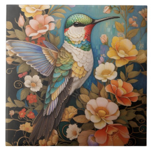 Carreau Élégant Colibri floral