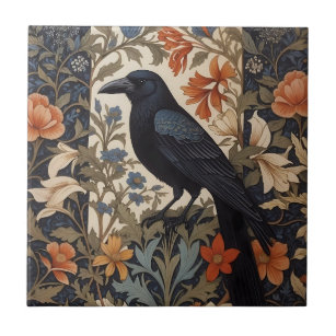 Carreau Elégant corbeau noir William Morris Inspiré Floral