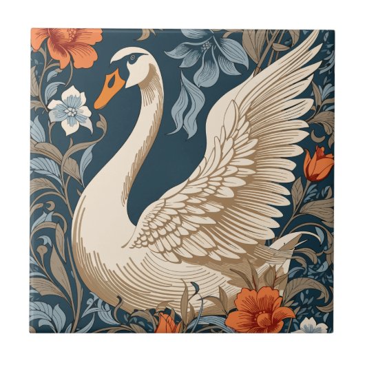 Carreau Elégant cygne Vintage William Morris inspiré (Devant)