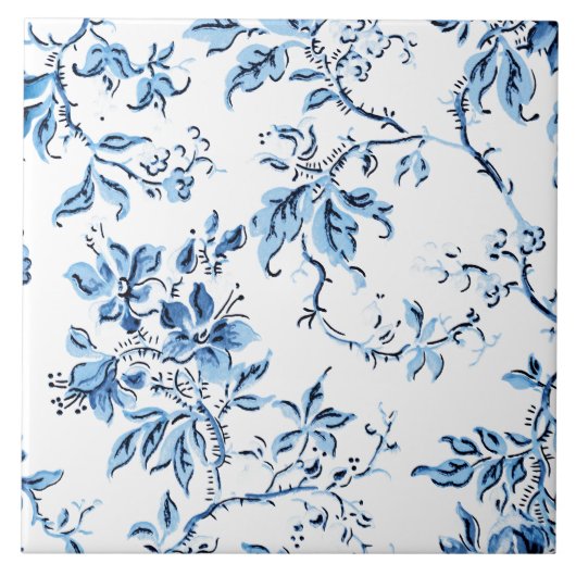 Carreau Elegant Delft Blue et White Floral (Devant)