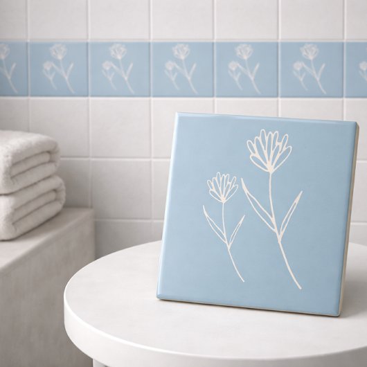 Carreau Elegant Dusty Blue Simple Flower