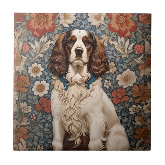 Carreau Elégant Espagnol Sur Arrière - plan Floral (Devant)