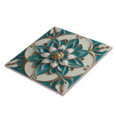 Carreau Elégant Faux Relief Floral Turquoise Blanc & Or (Côté)