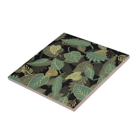 Carreau Elégant Feuille automne vert automne tendance auto (Côté)