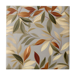 Carreau Élégant Feuille Olive et Gold Motif