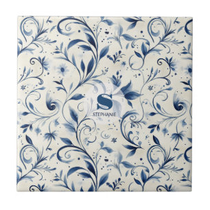 Carreau Élégant Feuilles Blue Paisley - Arrière - plan bla