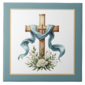 Carreau Élégant fleurs de croix religieuses (Devant)