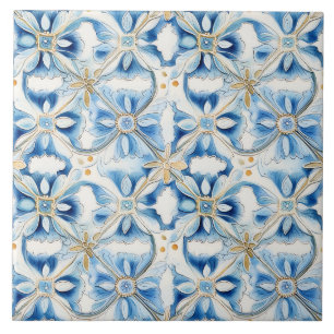 Carreau Élégant floral bleu méditerranéen