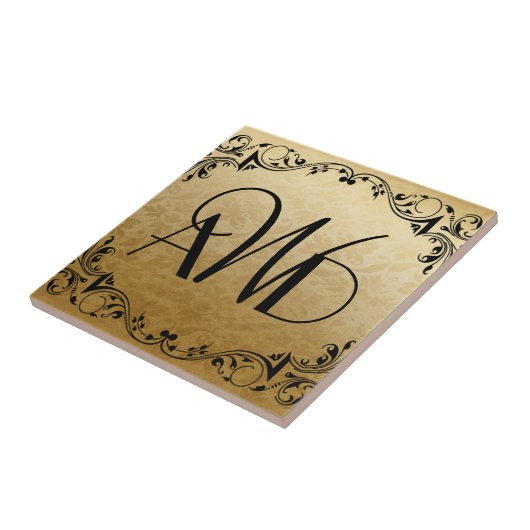 Carreau Elégant Gold et Noir Trois Initiales (Côté)