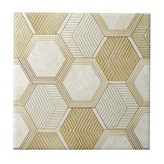 Carreau Elegant Gold Hexagon Geometric Pattern - Marble 2 (Devant)