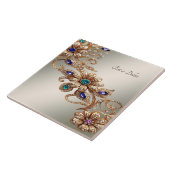 Carreau Elegant Gold Jewel Flowers Ceramic Tile (Côté)