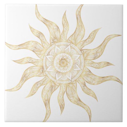 Carreau Elégant Gold Sun Mandala Design (Devant)