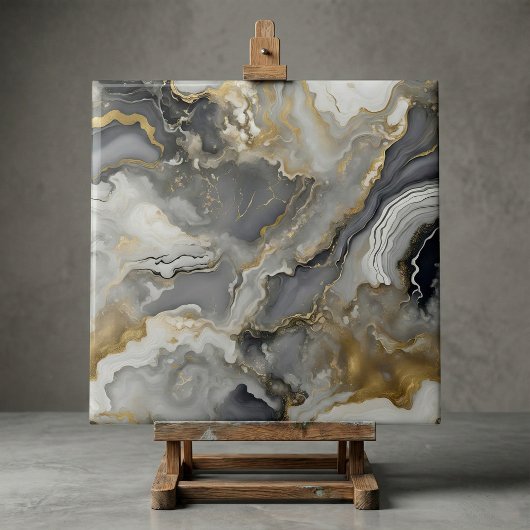 Carreau Elegant Grey and Gold Liquid Marble Agate