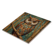 Carreau Élégant hibou rétro boho bohème bohème forêt verte (Côté)